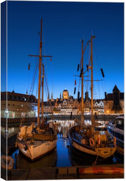 Gdansk Old Town From Marina At Night Canvas Print by Artur Bogacki