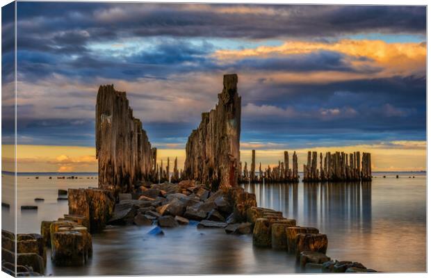 Old Sea Pier Remains From WWII In Poland Canvas Print by Artur Bogacki