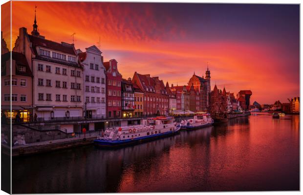 Gdansk City Skyline At Twilight In Poland Canvas Print by Artur Bogacki