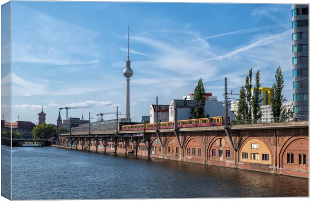 Jannowitzbrucke Train Station At River Spree In Berlin Canvas Print by Artur Bogacki