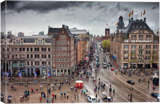 Dam Square and Damrak Street in City Center of Amsterdam Canvas Print by Artur Bogacki