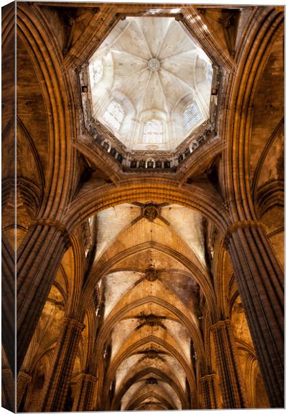 Gothic Vault In Barcelona Cathedral Interior Canvas Print by Artur Bogacki