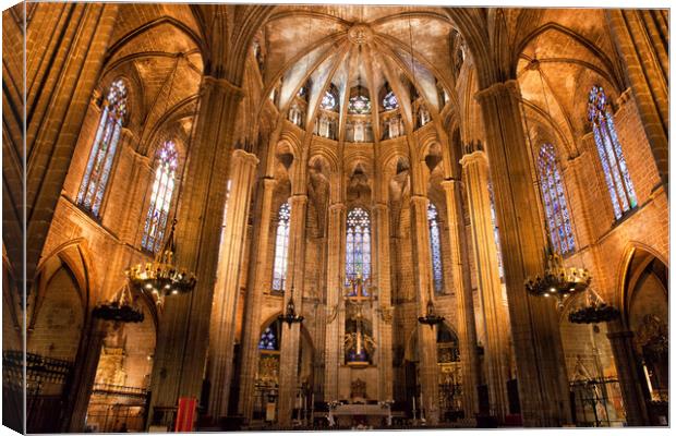 Barcelona Cathedral Interior With High Altar Canvas Print by Artur Bogacki