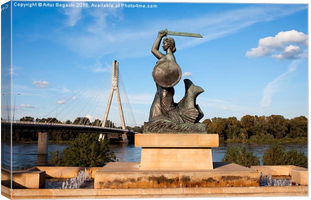 Mermaid Statue in Warsaw Canvas Print by Artur Bogacki