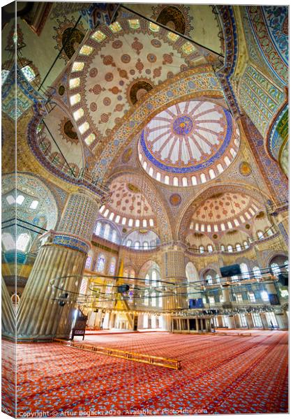 Blue Mosque Interior In Istanbul Canvas Print by Artur Bogacki