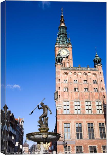 Town Hall and Neptune Fountain in Gdansk Canvas Print by Artur Bogacki