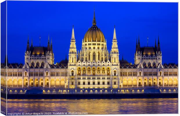 Hungarian Parliament Building at Night Canvas Print by Artur Bogacki