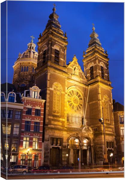 Saint Nicholas Church at Night in Amsterdam Canvas Print by Artur Bogacki
