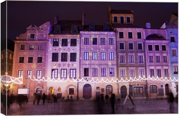 Warsaw Old Town Houses At Night Canvas Print by Artur Bogacki