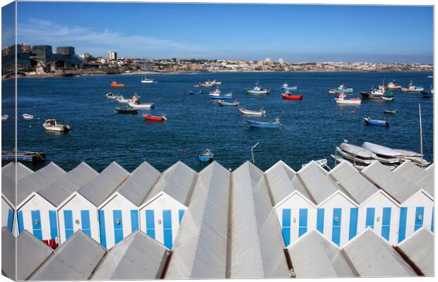 Sheds and Boats Moored at Bay in Cascais Canvas Print by Artur Bogacki