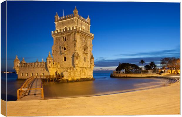 Belem Tower at Night in Lisbon Canvas Print by Artur Bogacki