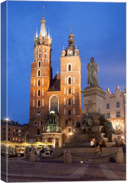 St Mary Basilica and Adam Mickiewicz Monument in Krakow Canvas Print by Artur Bogacki