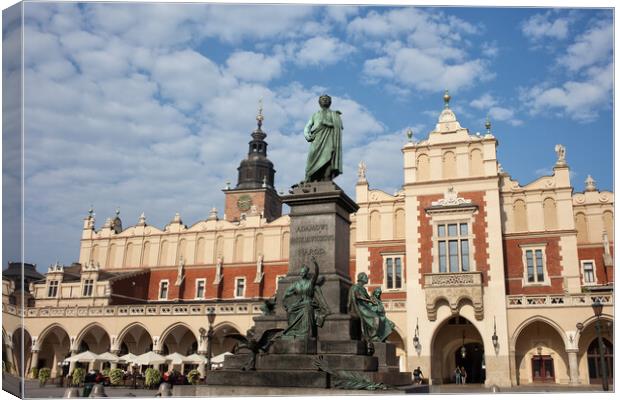 Adam Mickiewicz Monument and Sukiennice in Krakow Canvas Print by Artur Bogacki