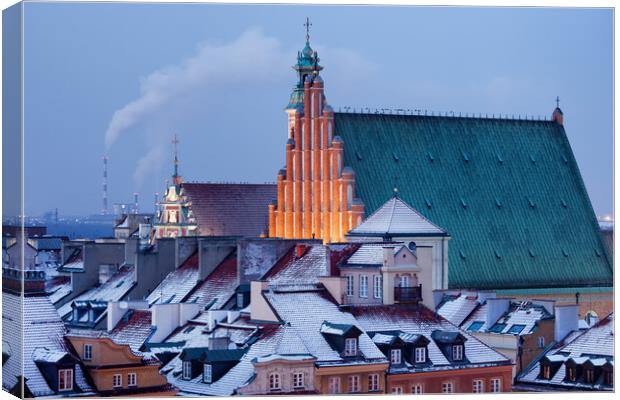 Old Town of Warsaw Snowy Roofs in Winter Canvas Print by Artur Bogacki