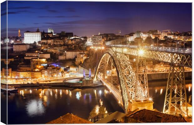 City of Porto by Night in Portugal Canvas Print by Artur Bogacki