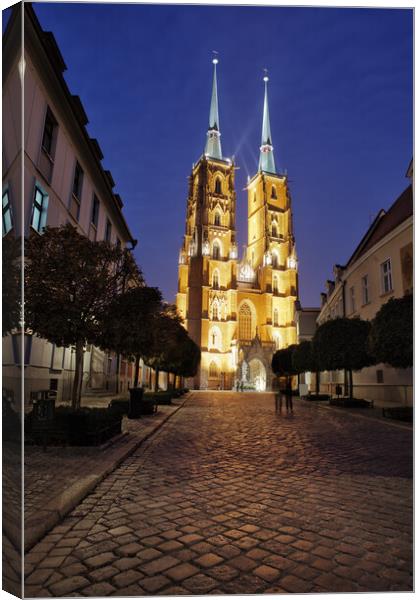 Cathedral at Night in City of Wroclaw Canvas Print by Artur Bogacki
