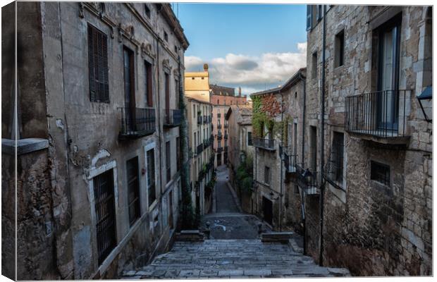 Sant Domenec Stairs in Old Town of Girona Canvas Print by Artur Bogacki