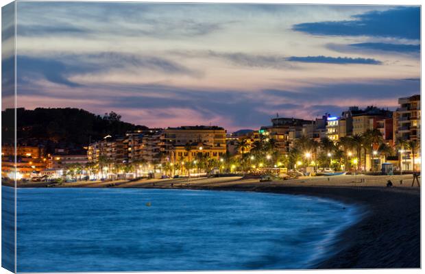 Lloret de Mar Town at Twilight in Spain Canvas Print by Artur Bogacki