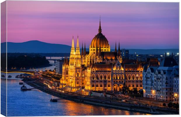 Hungarian Parliament at Twilight in Budapest City Canvas Print by Artur Bogacki