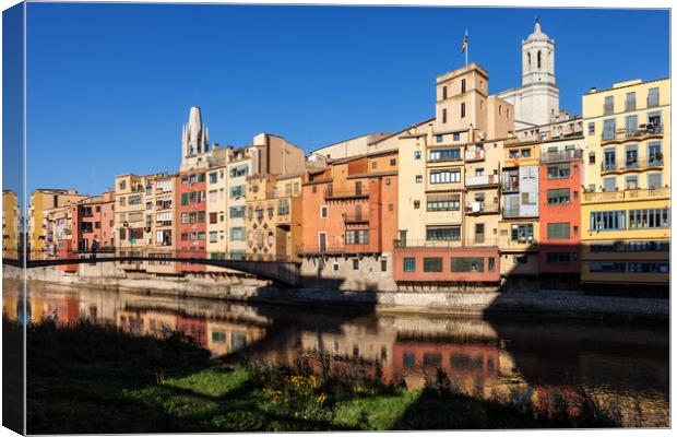 Old Town of Girona Waterfront Houses Canvas Print by Artur Bogacki