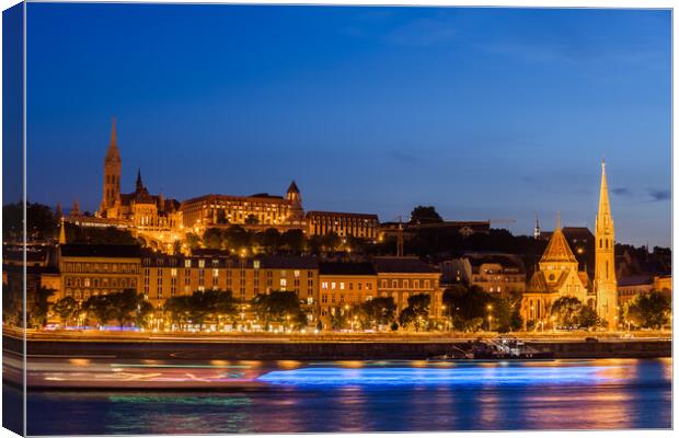Budapest City From Danube River At Night Canvas Print by Artur Bogacki