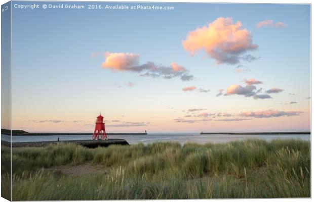 Herd Groyne Lighthouse - South Shields, sunset Canvas Print by David Graham
