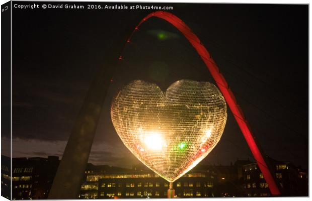 Glitter heart next to Gateshead Millennium Bridge Canvas Print by David Graham