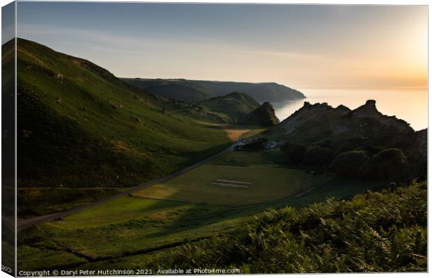 Low sun over The Valley of Rocks, Lynton.  Canvas Print by Daryl Peter Hutchinson
