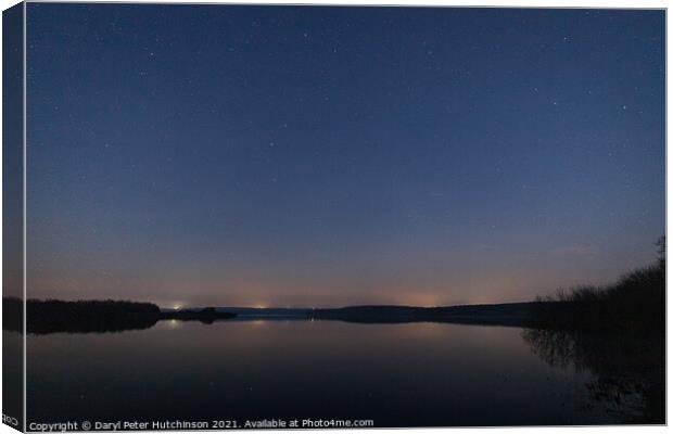Constellations stars and sky over a calm reservoir Canvas Print by Daryl Peter Hutchinson