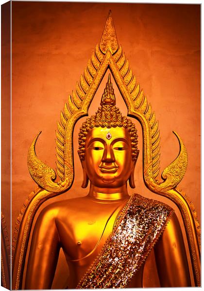 Buddha from Bangkok, Thailand in golden tones Canvas Print by Julian Bound