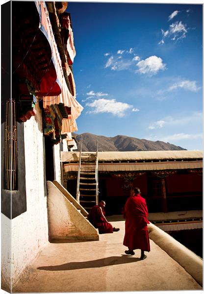 Two old Buddhist monks of Drepung Monastery, Tibet Canvas Print by Julian Bound