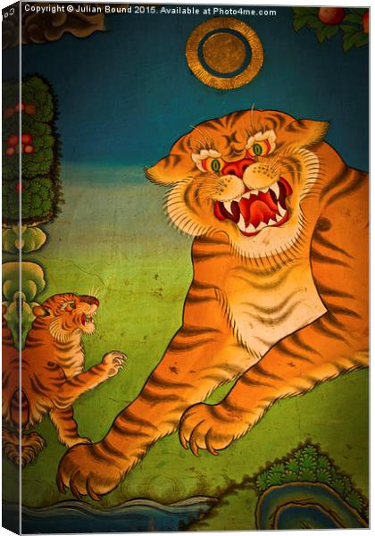 Tiger painting of Tashilompu Monastery, Shigaste,  Canvas Print by Julian Bound