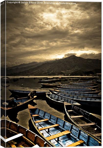  Boats of Phewa Lake, Pokhara, Nepal Canvas Print by Julian Bound