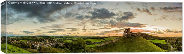  Panoramic looking over Corfe Castle Canvas Print by Glenn Cresser
