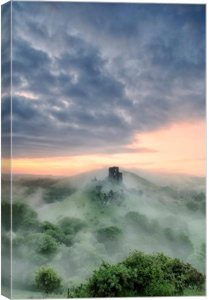 Misty Morning at Corfe Castle Canvas Print by daniel allen