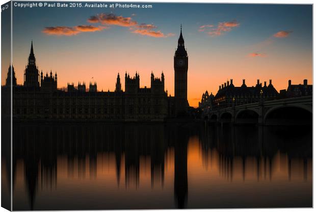  Westminster Sunset Canvas Print by Paul Bate