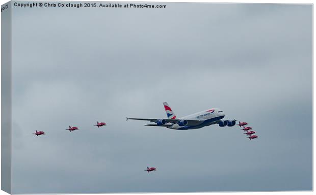 BA A380 and Red Arrows  Canvas Print by Chris Colclough