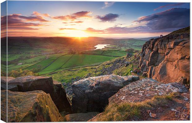 Climbers at Castle Naze enjoying the last sun of t Canvas Print by Phil Sproson