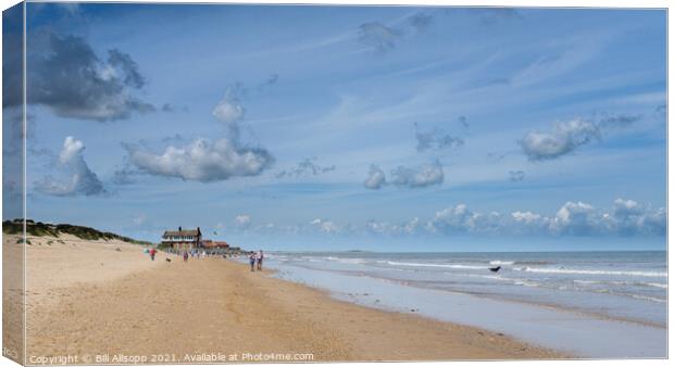 Brancaster beach and the clubhouse. Canvas Print by Bill Allsopp