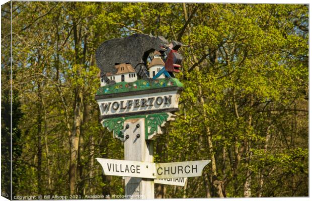 Wolferton Village sign. Canvas Print by Bill Allsopp