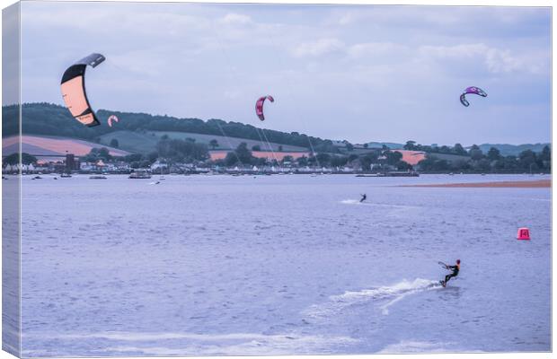 Kite surfing on the Exe. Canvas Print by Bill Allsopp