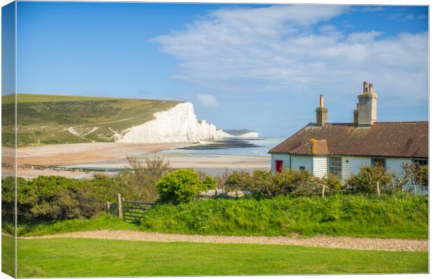 The Coastguard Cottages and the Seven Sisters. Canvas Print by Bill Allsopp