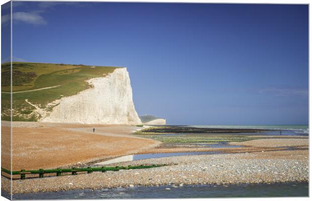 Cuckmere Haven and the cliffs. Canvas Print by Bill Allsopp