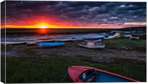 Fiery Sunrise at Morston. Canvas Print by Bill Allsopp