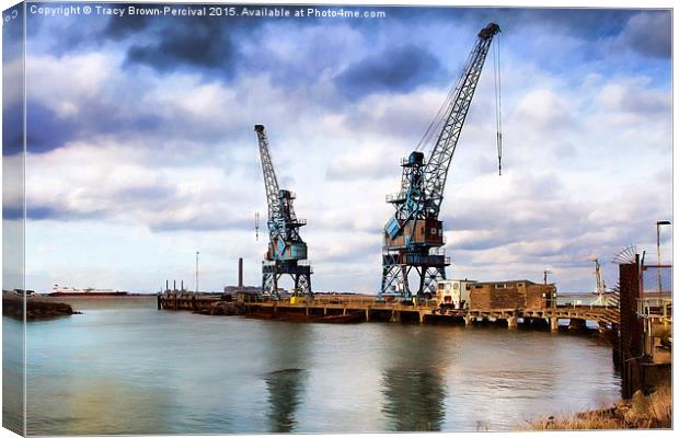Cranes on the Dock Canvas Print by Tracy Brown-Percival