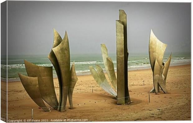 Sculpture on Normandy Beach Canvas Print by Elf Evans