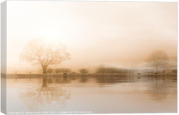 Rural misty Norfolk landscape with water reflections Canvas Print by Simon Bratt LRPS