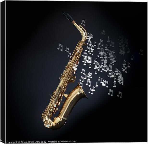 Saxophone with musical notes coming out the bell Canvas Print by Simon Bratt LRPS