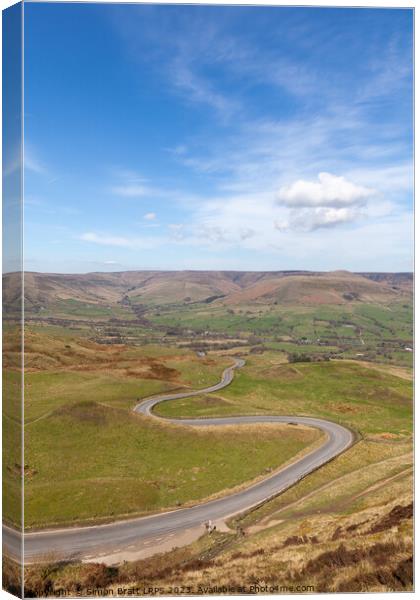 Winding Edale road in the peak district UK Canvas Print by Simon Bratt LRPS