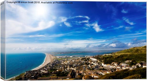 View over British seaside town and coastline Canvas Print by Simon Bratt LRPS